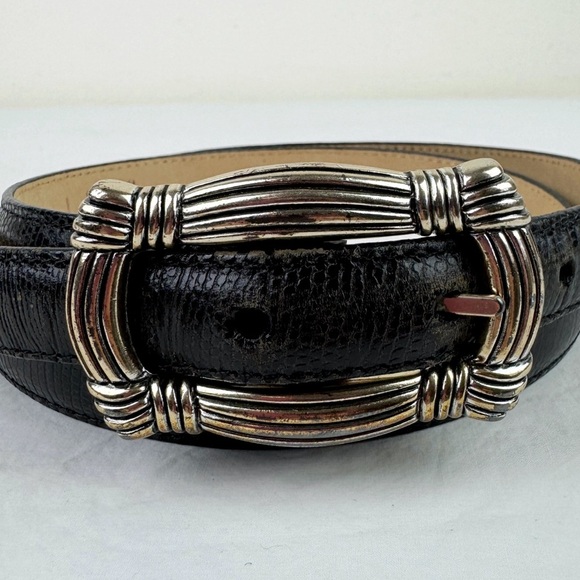Brighton Snake Embossed Black Leather Belt